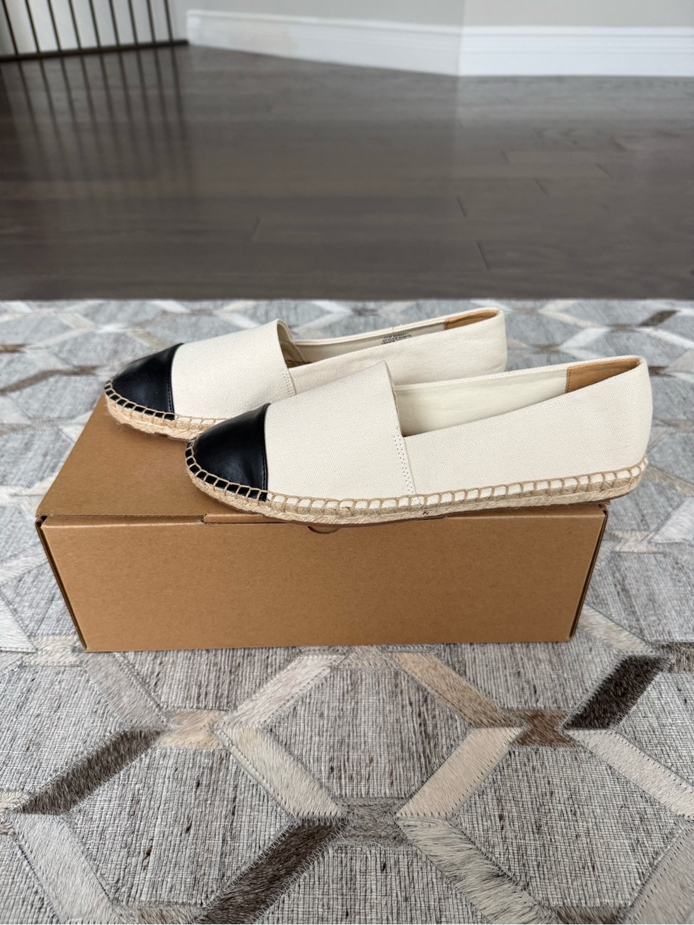 J. Crew Factory Cream Canvas Espadrille with Black Toe Cap
